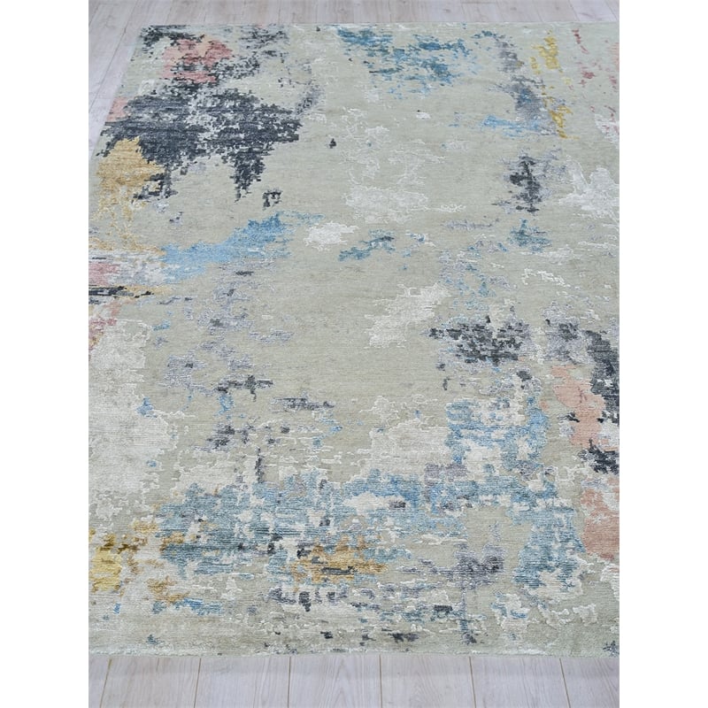 Cosmo Hand-Knotted Wool/Bamboo Silk Silver/Blue/Beige 10'x14' Area Rug