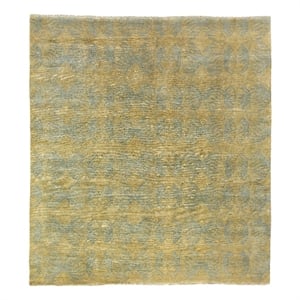 Contemporary Hand-Knotted Wool/Silk Beige/Light Blue 9'x10' Area Rug
