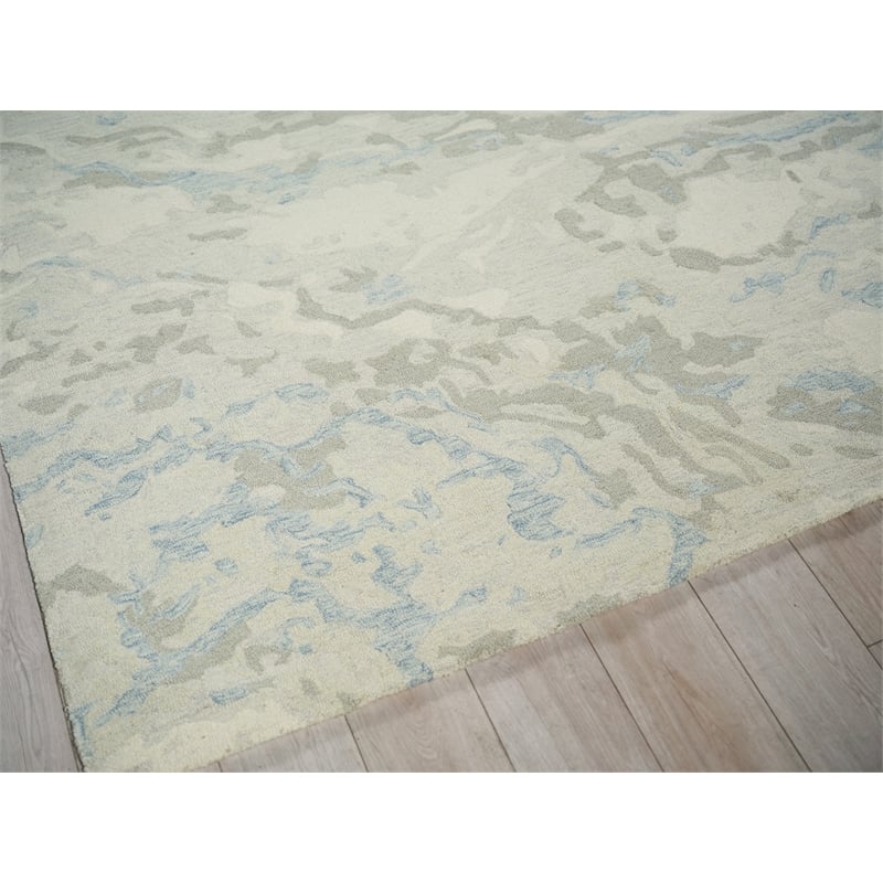Cortero Hand-Tufted New Zealand Wool Light Blue/Ivory 6'x9' Area Rug