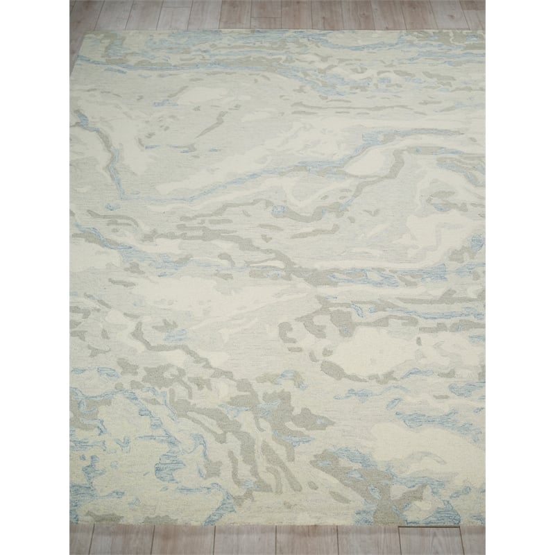 Cortero Hand-Tufted New Zealand Wool Light Blue/Ivory 6'x9' Area Rug