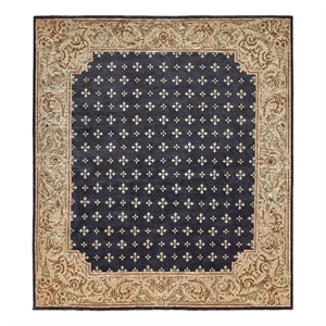 Contemporary Hand-Knotted New Zealand Wool Black/Green 9'x10' Area Rug