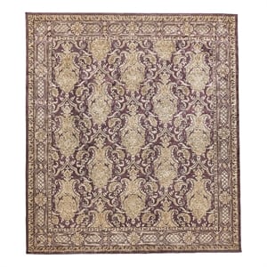 Contemporary Hand-Knotted New Zealand Wool Eggplant 6'x6' Round Area Rug