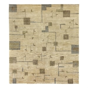 Contemporary Hand-Knotted New Zealand Wool Light Green/Gold 9'x12' Area Rug