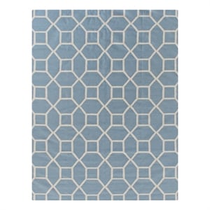 Druggets Flatweave New Zealand Wool Turquoise/White 5'x8' Area Rug