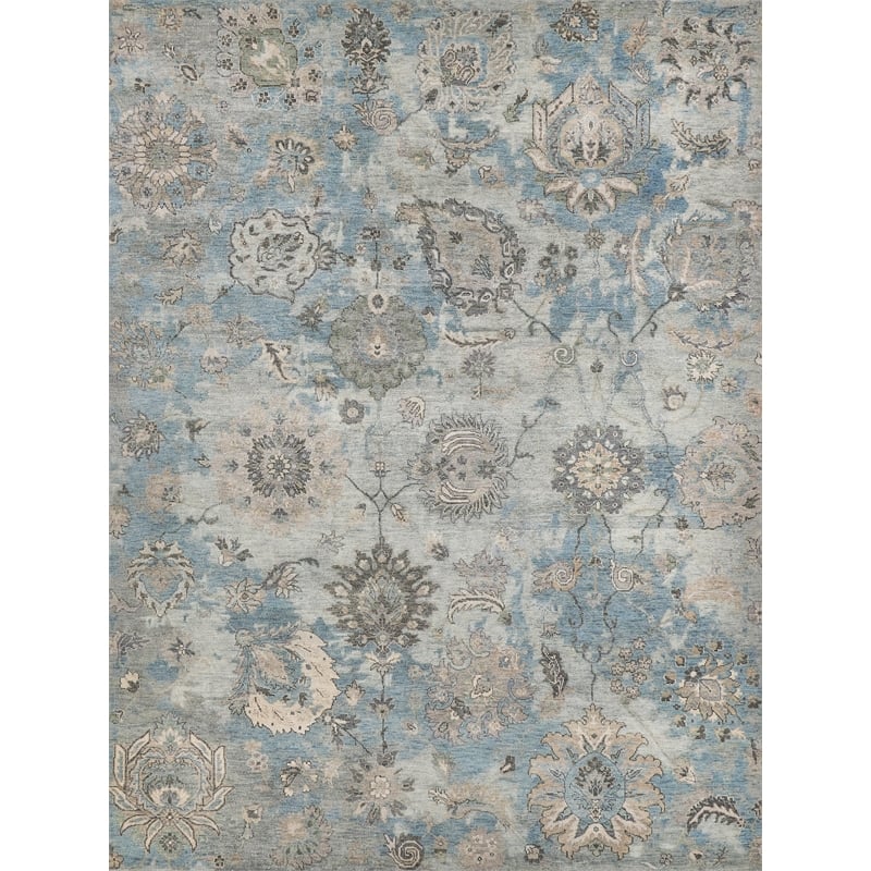 Essex Hand-Knotted New Zealand Wool Ivory/Light Blue/Multi 10'x14' Area Rug