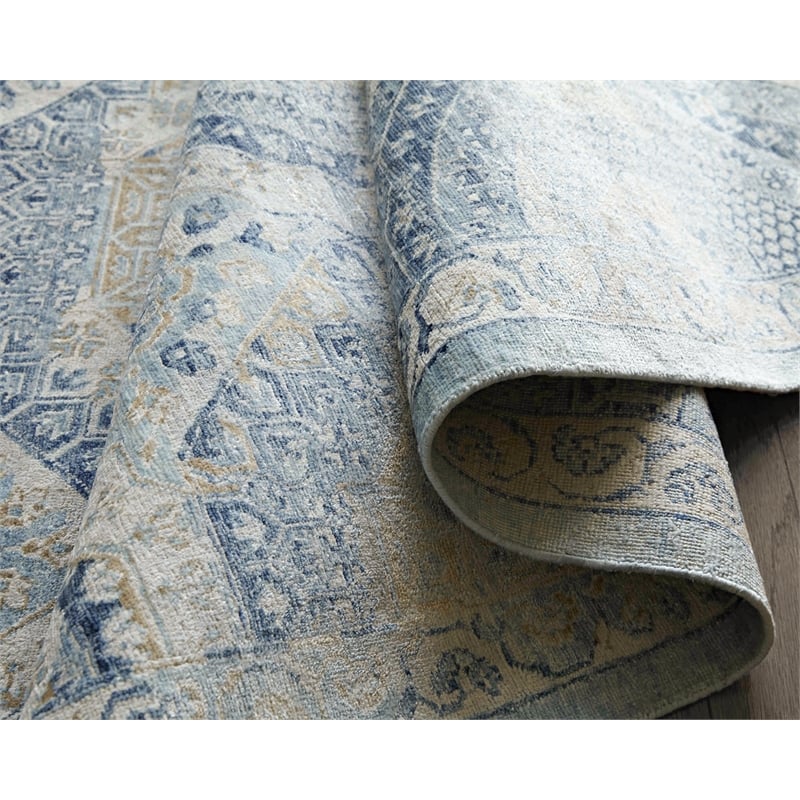 Fine Mamluk Hand-Knotted Bamboo Silk Blue 9'x12' Area Rug