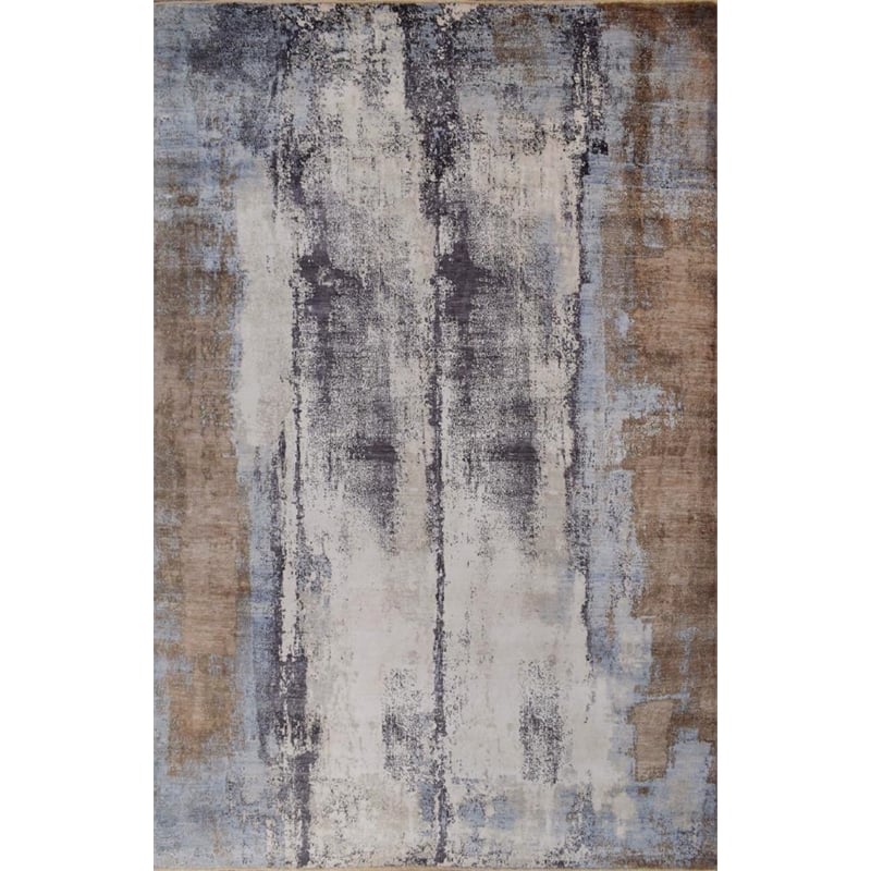 Fine Pure Silk Hand-Knotted Silk Beige/Orange/Gold 8'x10' Area Rug