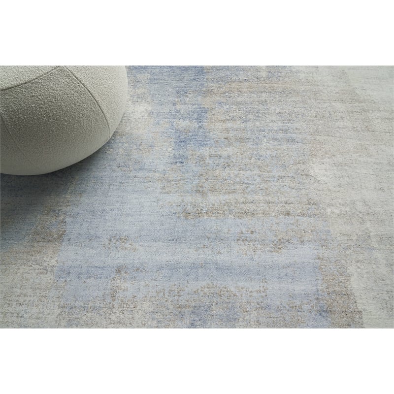 Fine Pure Silk Hand-Knotted Silk Blue/Brown 6'x9' Area Rug
