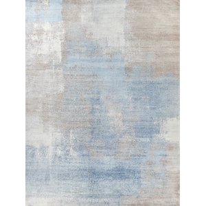 Fine Pure Silk Hand-Knotted Silk Blue/Brown 6'x9' Area Rug
