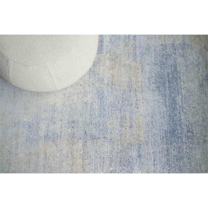 Fine Pure Silk Hand-Knotted Silk Blue/Brown 8'x10' Area Rug