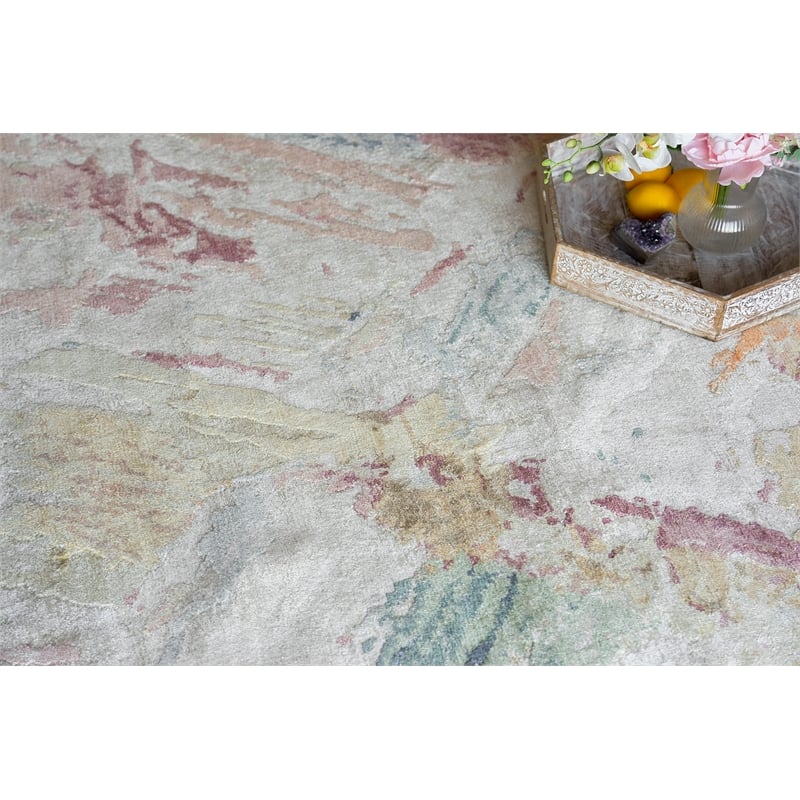 Floor Art Hand-Knotted Bamboo Silk Silver/Blush 14'x18' Area Rug