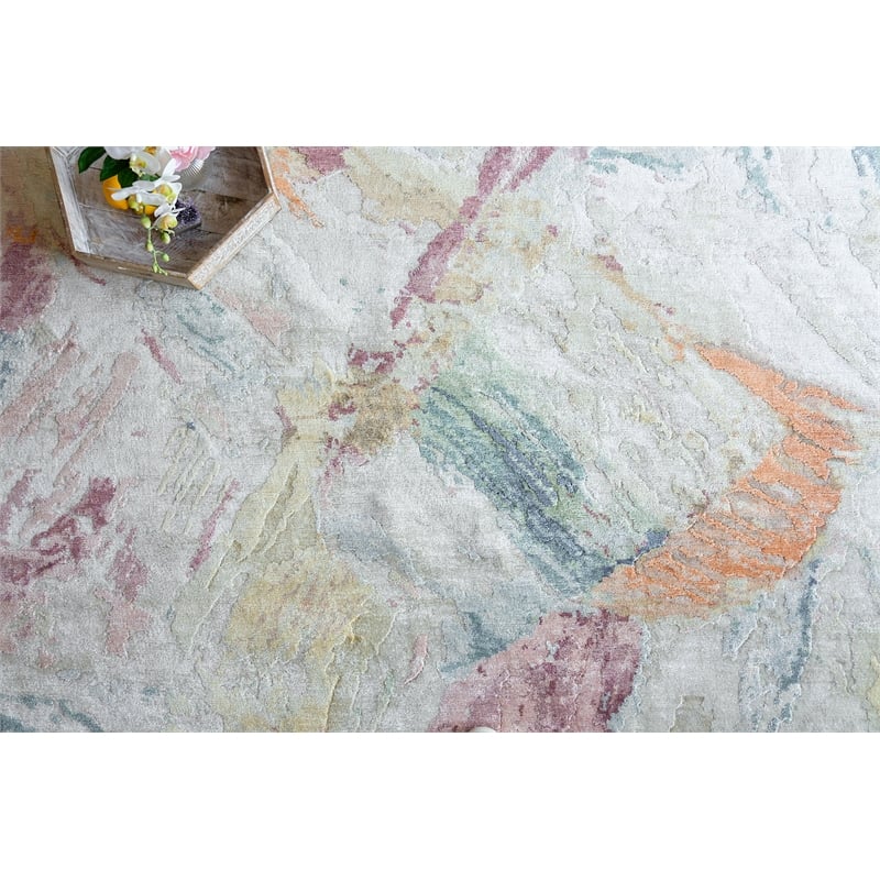 Floor Art Hand-Knotted Bamboo Silk Silver/Blush 14'x18' Area Rug