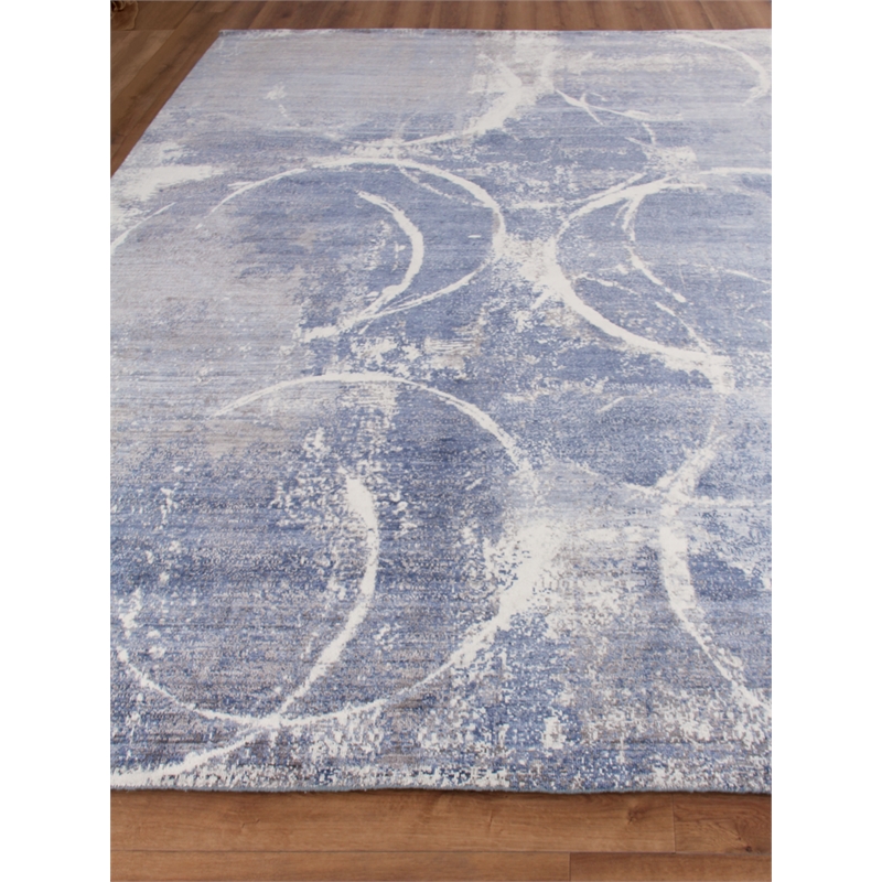 Fine Pure Silk Hand-Knotted Silk Blue/Gray/Ivory 10'x14' Area Rug