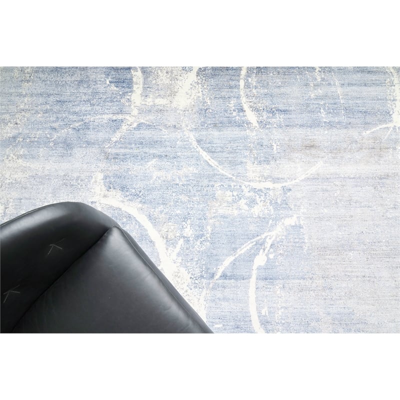 Fine Pure Silk Hand-Knotted Silk Blue/Gray/Ivory 10'x14' Area Rug