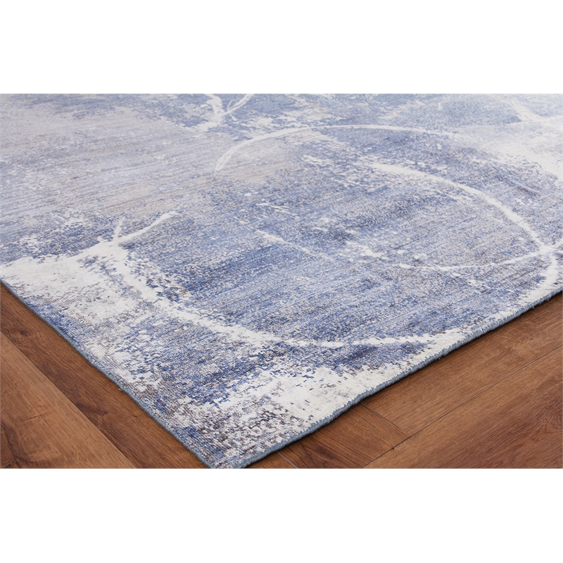 Fine Pure Silk Hand-Knotted Silk Blue/Gray/Ivory 12'x15' Area Rug
