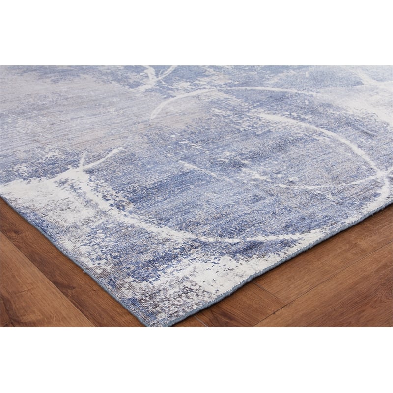 Fine Pure Silk Hand-Knotted Silk Blue/Gray/Ivory 6'x9' Area Rug