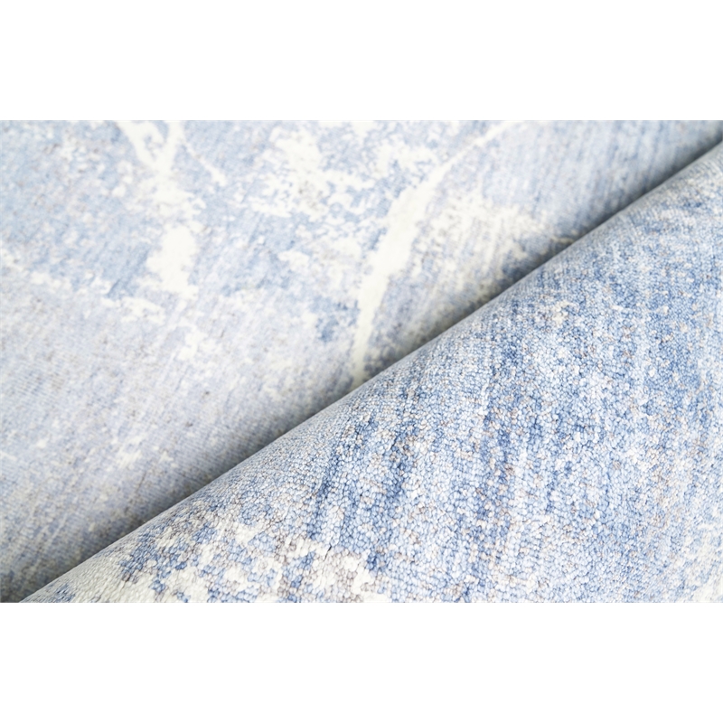 Fine Pure Silk Hand-Knotted Silk Blue/Gray/Ivory 6'x9' Area Rug