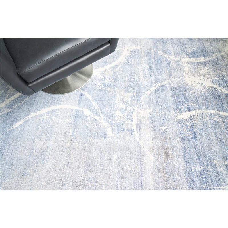 Fine Pure Silk Hand-Knotted Silk Blue/Gray/Ivory 6'x9' Area Rug