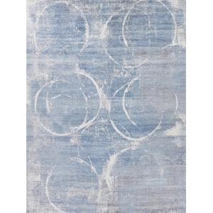 Fine Pure Silk Hand-Knotted Silk Blue/Gray/Ivory 6'x9' Area Rug