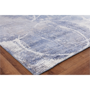 Fine Pure Silk Hand-Knotted Silk Blue/Gray/Ivory 8'x10' Area Rug