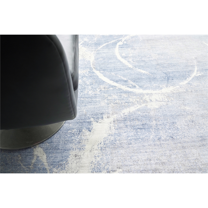 Fine Pure Silk Hand-Knotted Silk Blue/Gray/Ivory 9'x12' Area Rug
