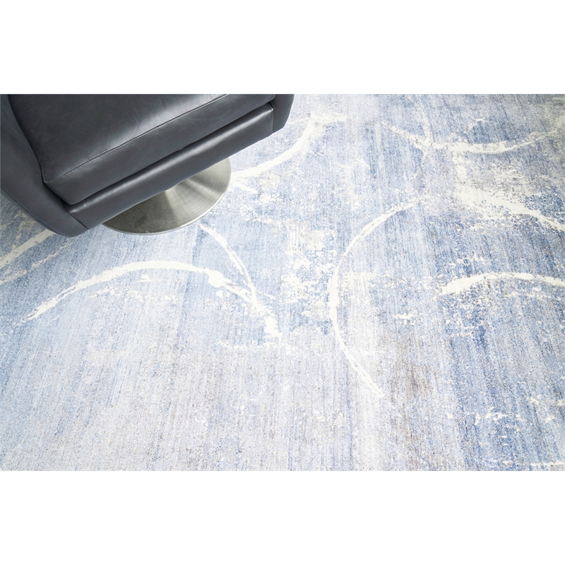 Fine Pure Silk Hand-Knotted Silk Blue/Gray/Ivory 9'x12' Area Rug