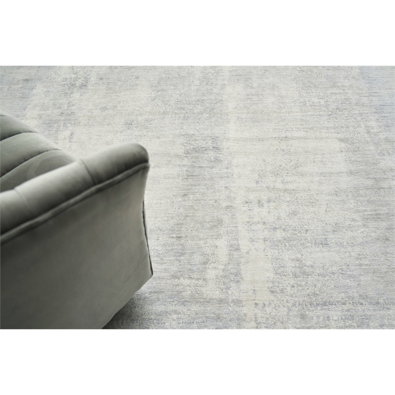 Fine Pure Silk Hand-Knotted Silk Silver/Ivory 12'x15' Area Rug
