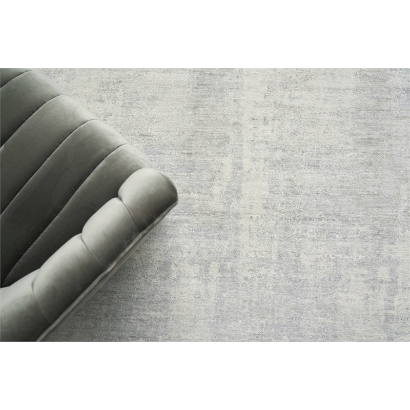 Fine Pure Silk Hand-Knotted Silk Silver/Ivory 12'x15' Area Rug