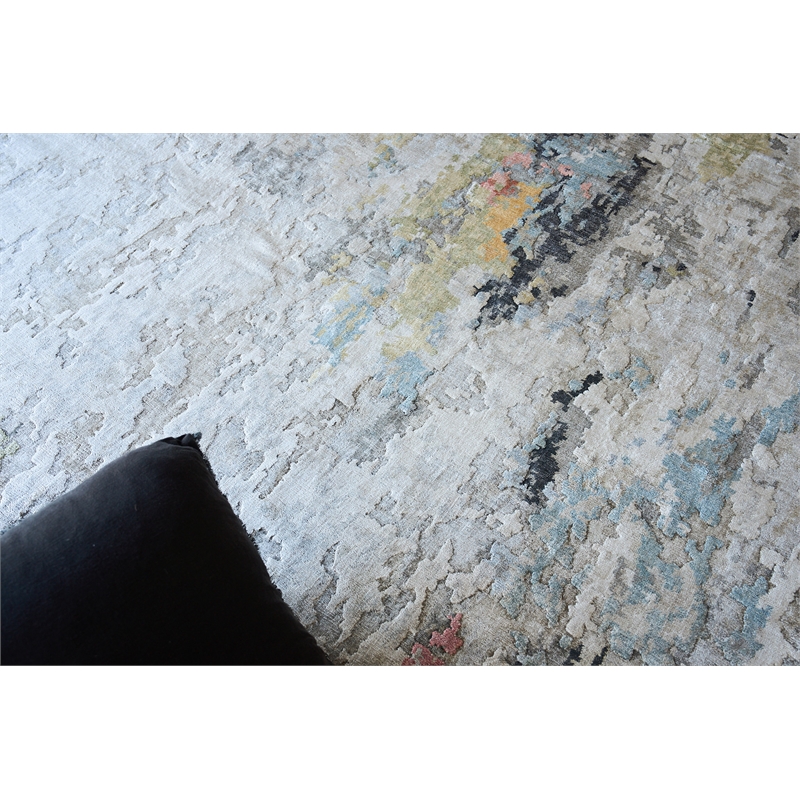 Floor Art Hand-Knotted Bamboo Silk Silver/Gray/Coffee 10'x14' Area Rug