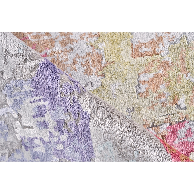 Floor Art Hand-Knotted Bamboo Silk Ivory/Blue/Gold/Lavender 9'x12' Area Rug