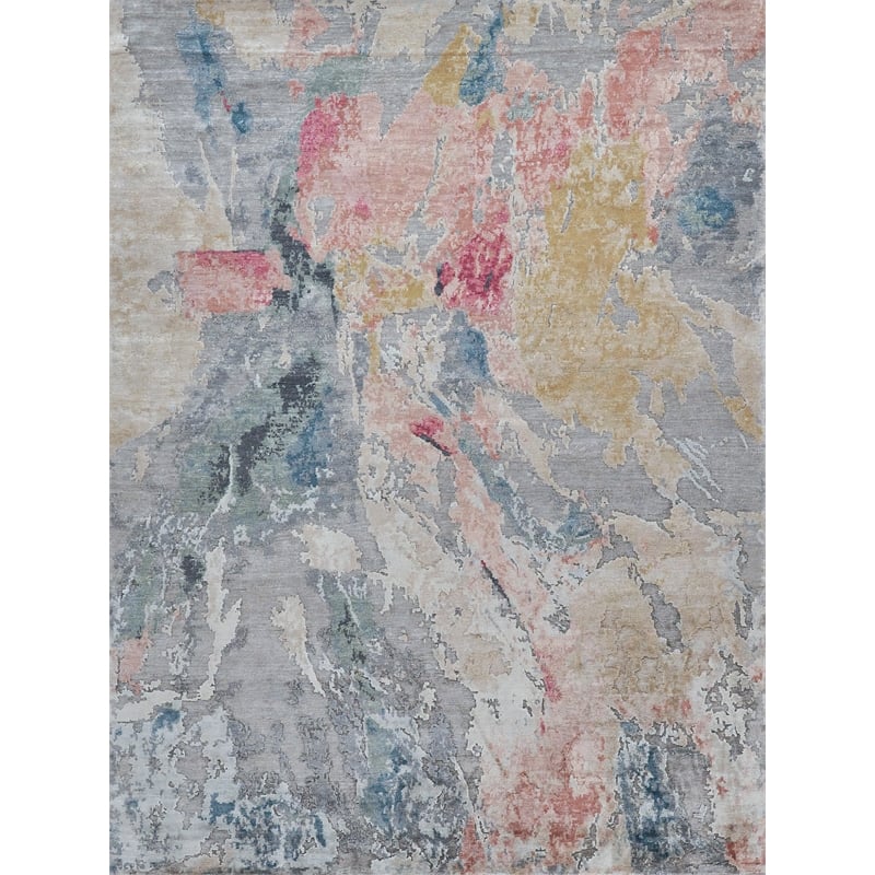 Floor Art Hand-Knotted Bamboo Silk Silver/Blush 8'x10' Area Rug