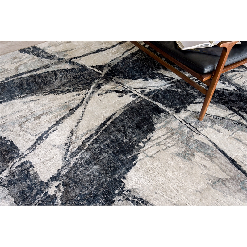 Floor Art Hand-Knotted Bamboo Silk Silvery/Dark Gray 12'x15' Area Rug