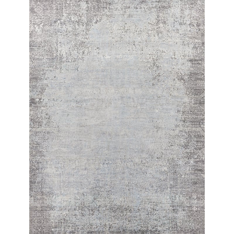 Fine Pure Silk Hand-Knotted Silk Ivory/Dark Gray/Multi 6'x9' Area Rug