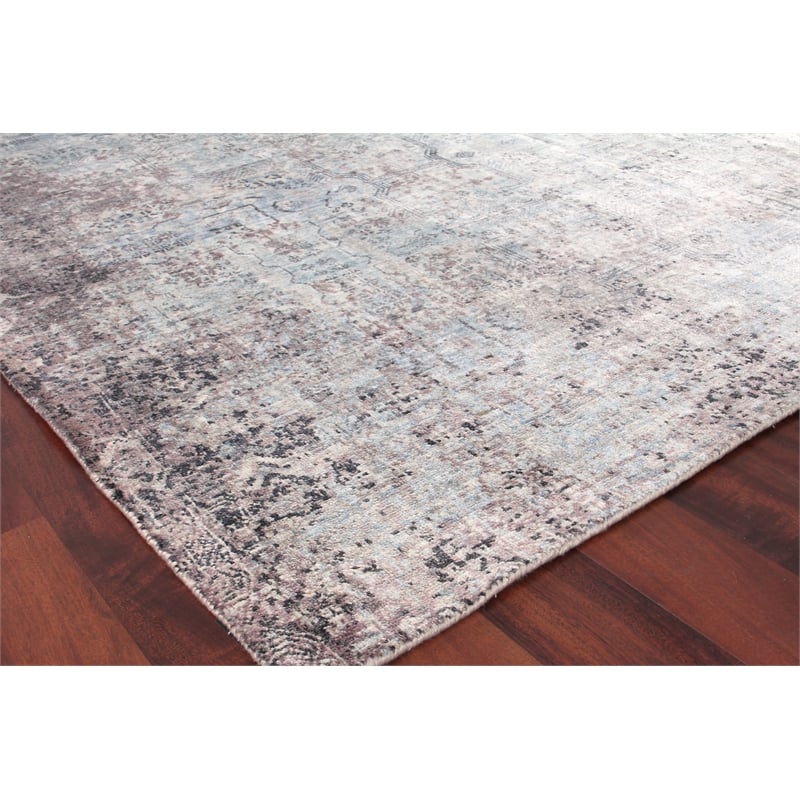 Fine Pure Silk Hand-Knotted Silk Ivory/Dark Gray/Multi 8'x10' Area Rug