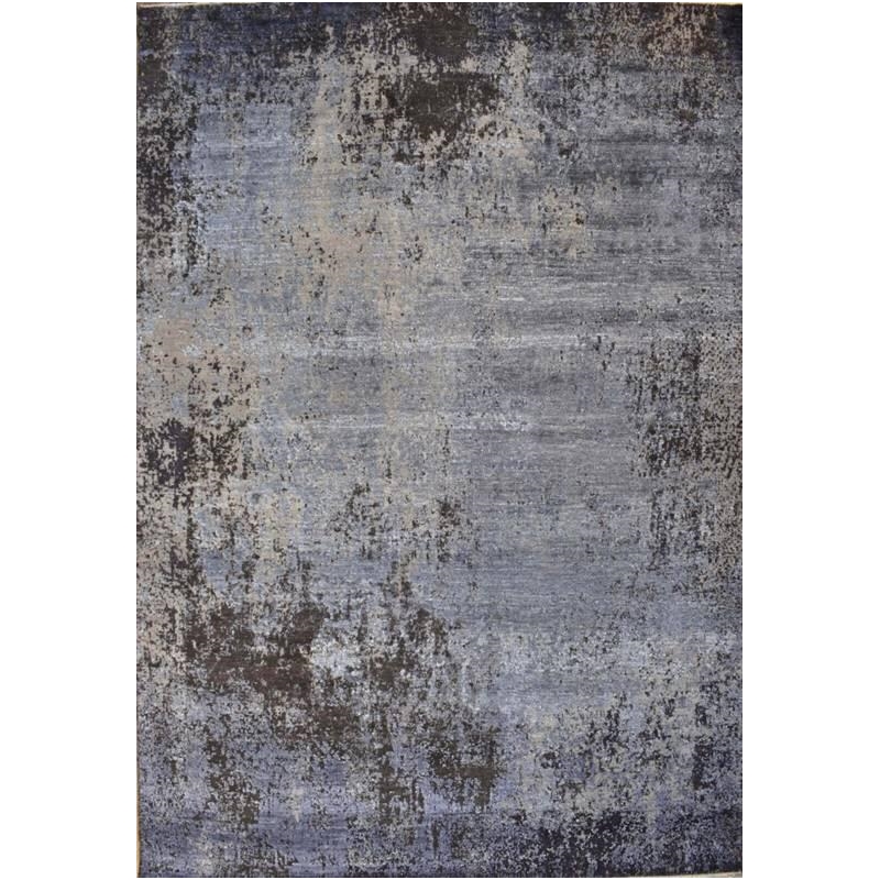 Fine Pure Silk Hand-Knotted Silk Gray/Blue 8'x10' Area Rug