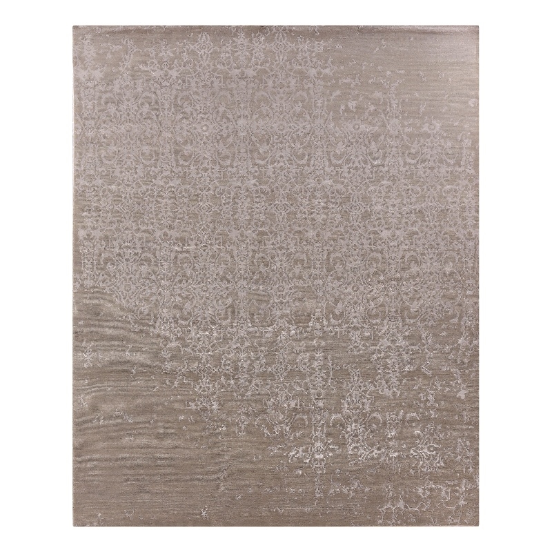 Fine Bamboo Hand-Knotted Bamboo Silk Light Silver 9'x12' Area Rug