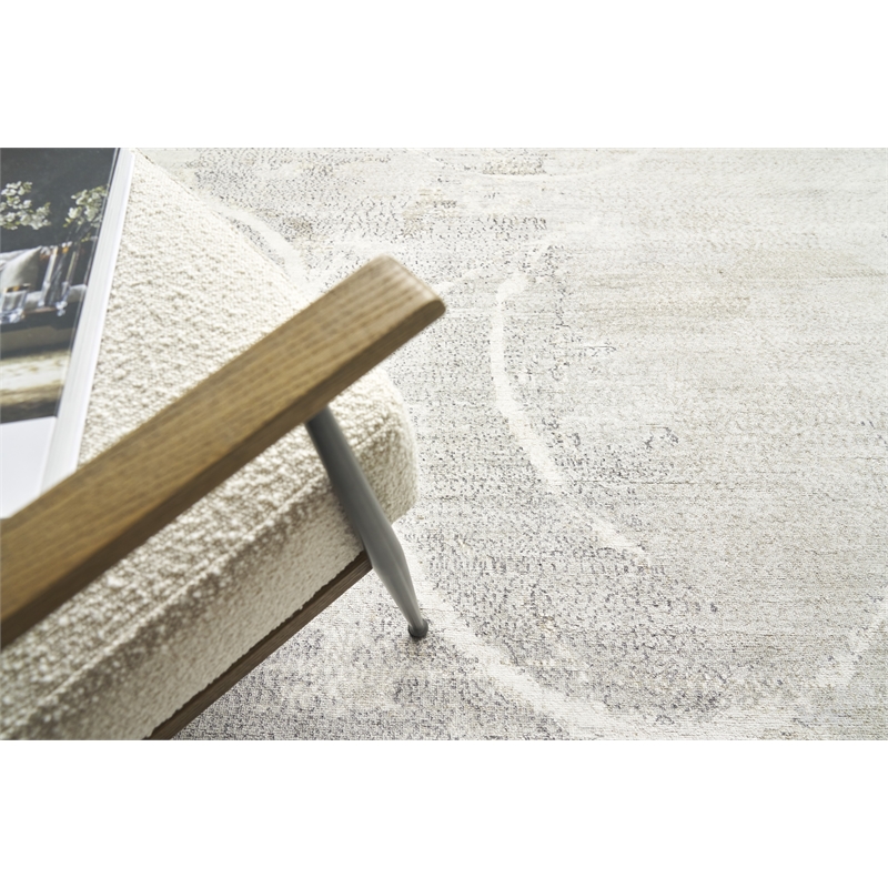 Fine Pure Silk Hand-Knotted Silk Gray/Ivory 8'x10' Area Rug