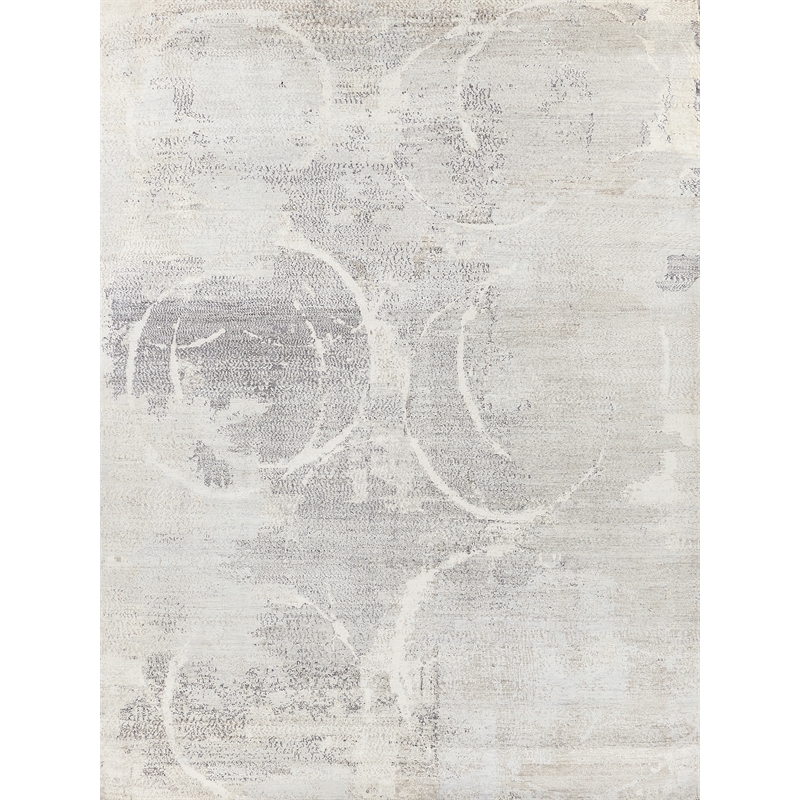 Fine Pure Silk Hand-Knotted Silk Gray/Ivory 8'x10' Area Rug