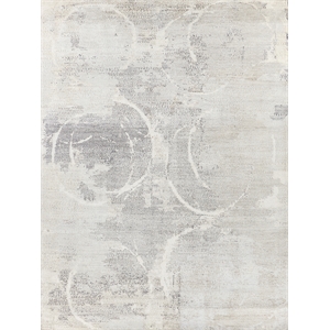Fine Pure Silk Hand-Knotted Silk Gray/Ivory 8'x10' Area Rug