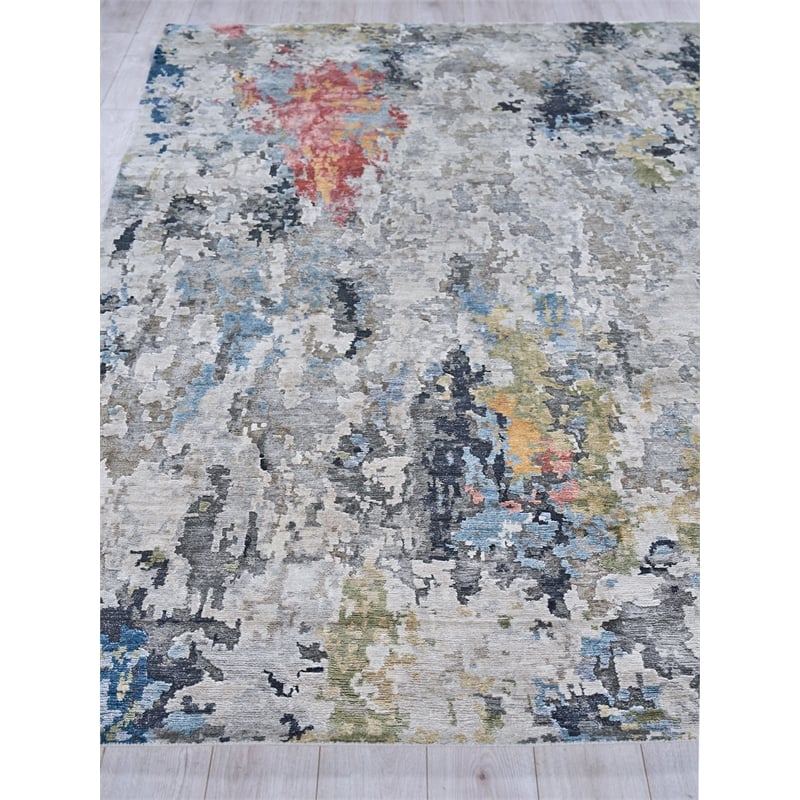Floor Art Hand-Knotted Bamboo Silk Silver/Gray/Coffee 9'x12' Area Rug