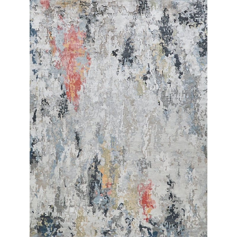 Floor Art Hand-Knotted Bamboo Silk Silver/Gray/Coffee 9'x12' Area Rug