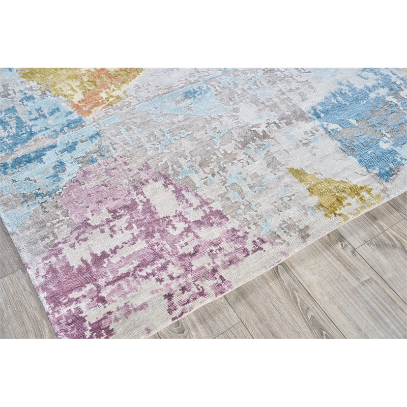 Floor Art Hand-Knotted Bamboo Silk Ivory/Blue/Gold/Lavender 10'x14' Area Rug