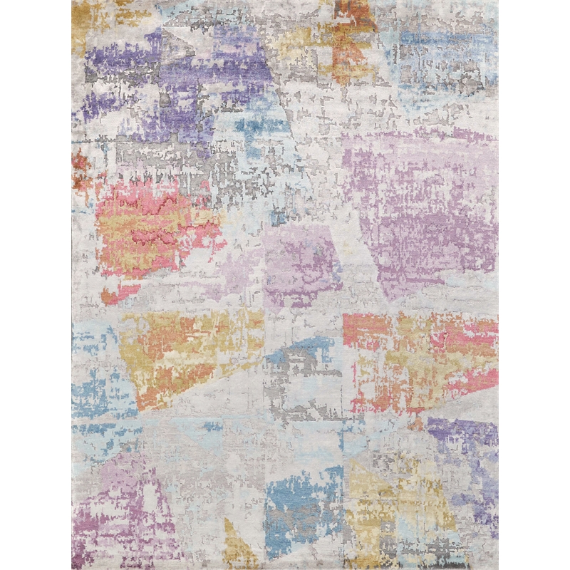 Floor Art Hand-Knotted Bamboo Silk Ivory/Blue/Gold/Lavender 10'x14' Area Rug
