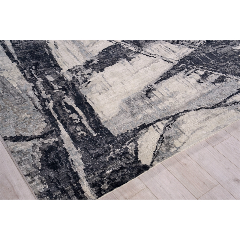 Floor Art Hand-Knotted Bamboo Silk Silvery/Dark Gray 4'x6' Area Rug