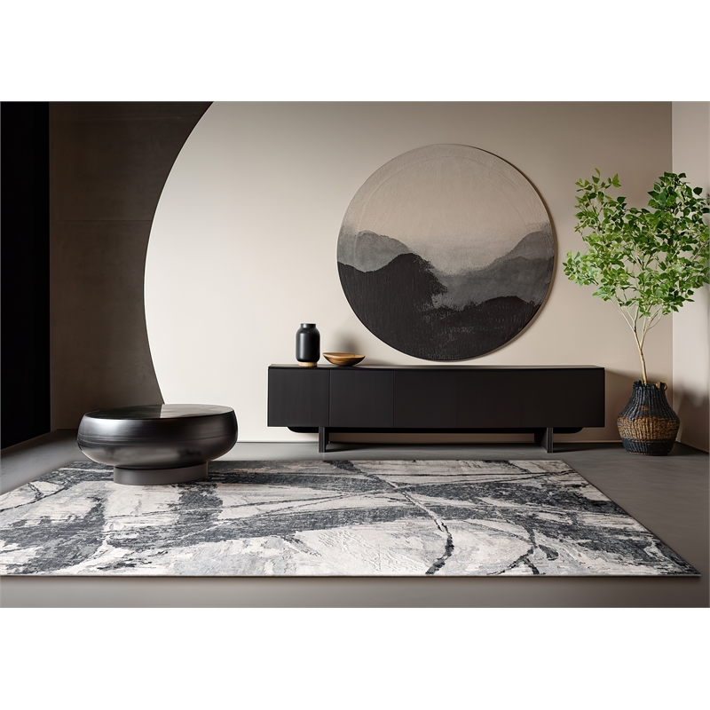 Floor Art Hand-Knotted Bamboo Silk Silvery/Dark Gray 4'x6' Area Rug