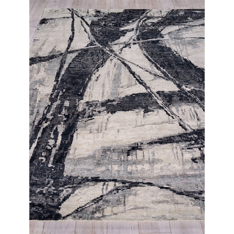 Floor Art Hand-Knotted Bamboo Silk Silvery/Dark Gray 8'x10' Area Rug