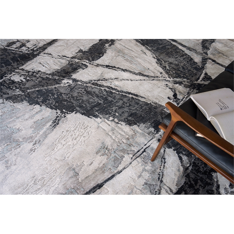 Floor Art Hand-Knotted Bamboo Silk Silvery/Dark Gray 8'x10' Area Rug