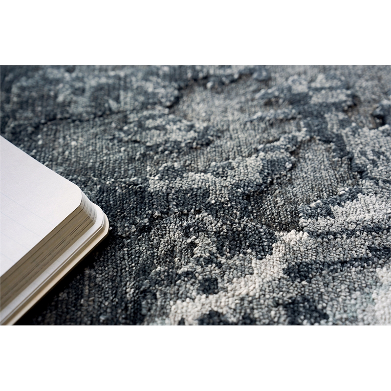 Floor Art Hand-Knotted Bamboo Silk Silvery/Dark Gray 8'x10' Area Rug