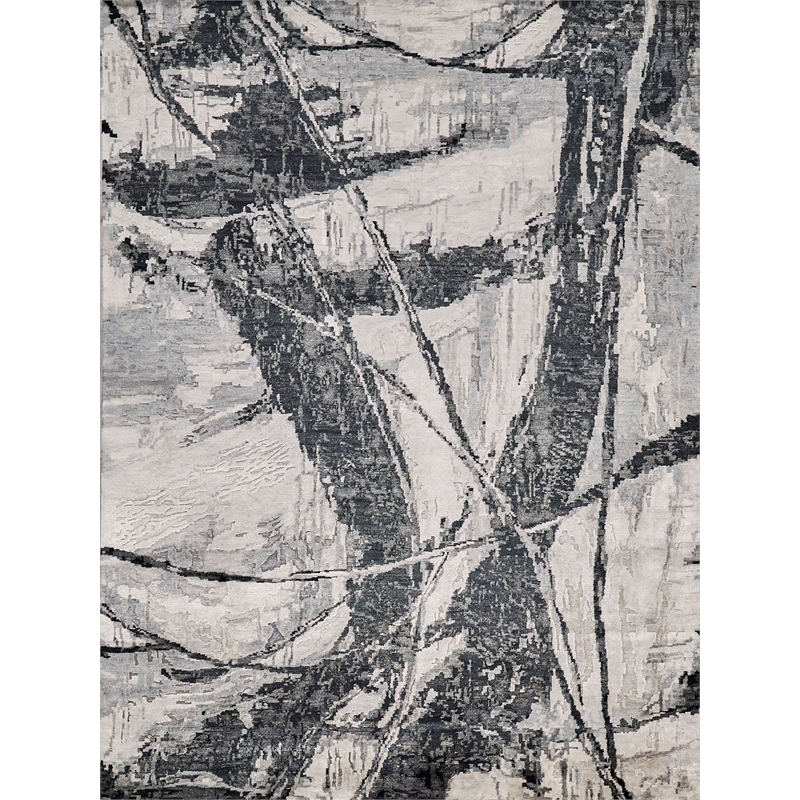 Floor Art Hand-Knotted Bamboo Silk Silvery/Dark Gray 9'x12' Area Rug