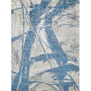 Floor Art Hand-Knotted Bamboo Silk Ivory/Light Blue 14'x18' Area Rug